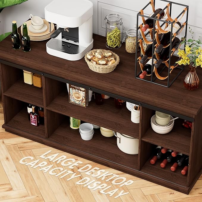 Shahoo Farmhouse Sideboard Buffet Cabinet, Coffee Bar Storage with Sliding Barn Doors, Shelf for Home Dining Room, Espresso