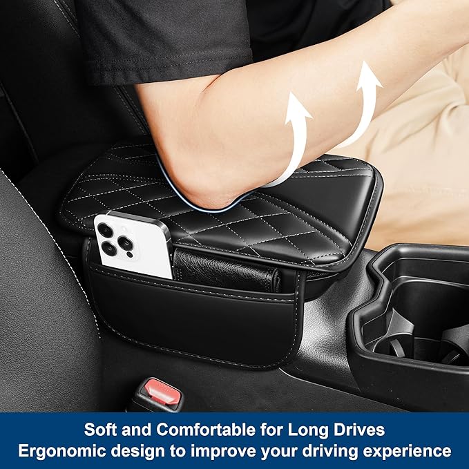 Car Center Console Cover Fit for Volkswagen Atlas Waterproof Console Cover with 2 Storage Bags Leather Armrest Cover Scratch & Wear Resistant(Redline)