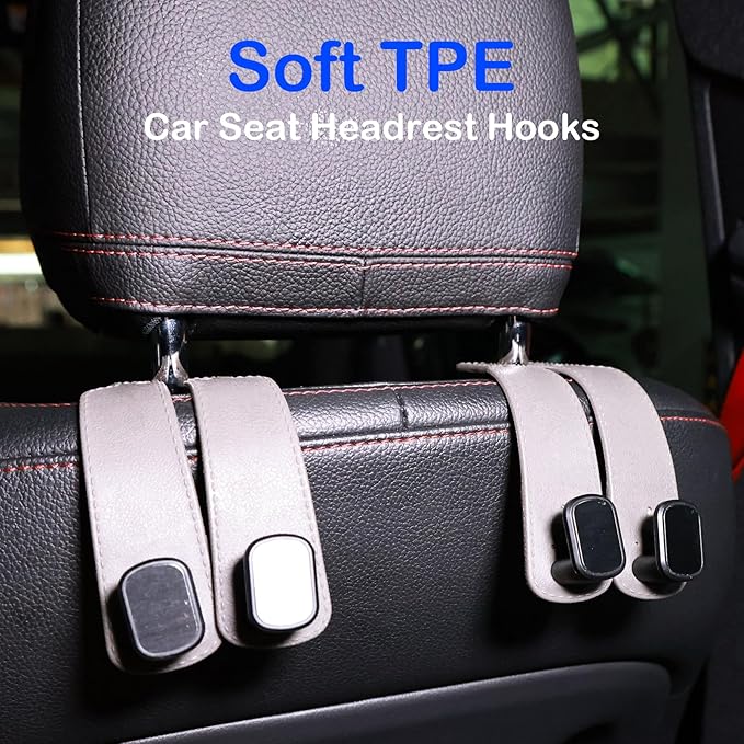 ENOCHT Double Car Seat Hooks for Headrest Purse Hook for Car TPE Back Seat Headrest Hooks for Mobile Phone Holder Handbags Bags Car Backseat Organizer Accessories(Gray- 2 Pack)