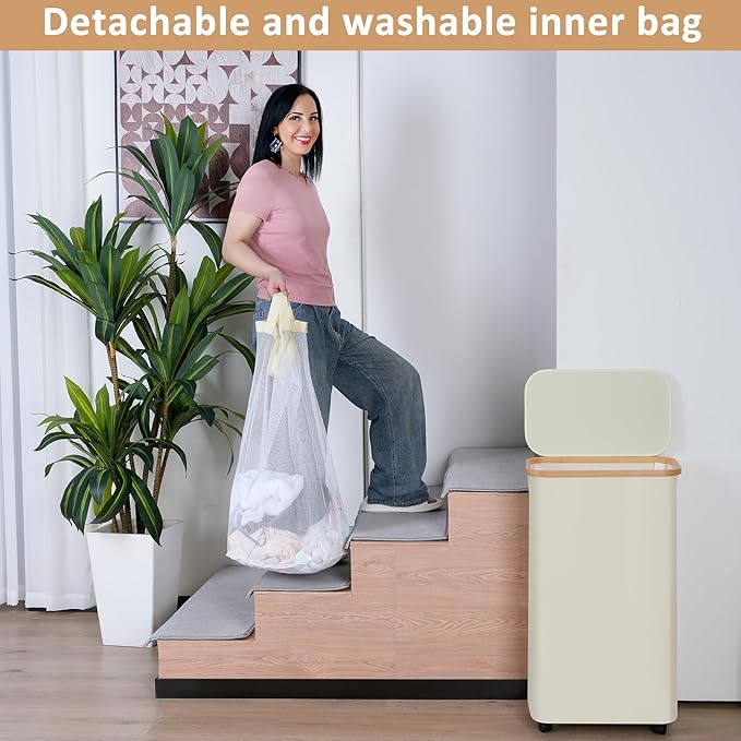 iEGrow 75L Laundry Hamper with Wheels,Clothes Hamper for Laundry,Laundry Basket with Lid and Inner Bag, for Laundry Room, Bedroom, Dormitory Storage,Pink
