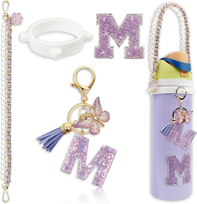 Letter Handle Strap Accessories with Cute Initial Charm Compatible with Owala Water Bottle 24oz 32oz 40oz Owala Kids