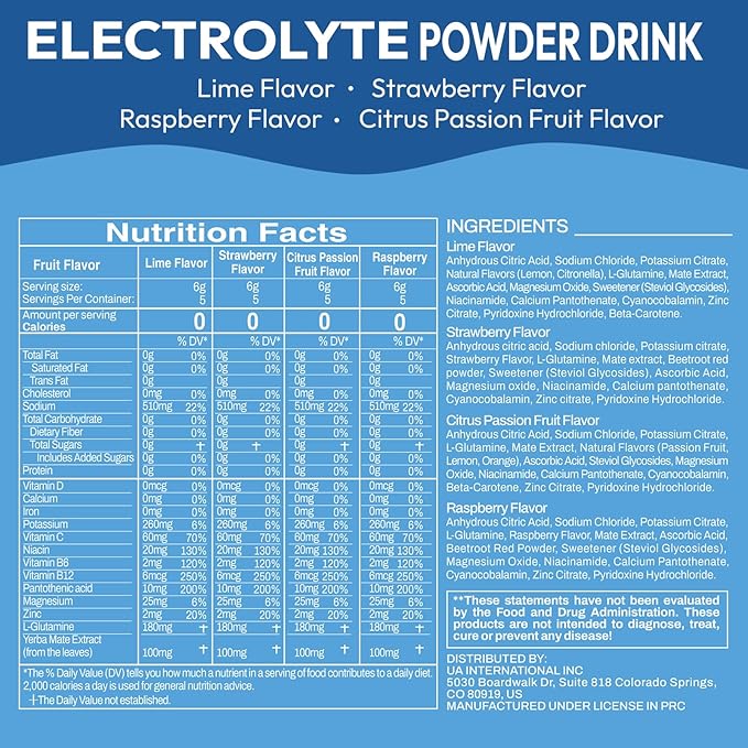 Electrolyte Powder Packets, Hydration Packets 20 Stick, Sugar Free Electrolytes for Rapid Recovery, Electrolyte Powder Drink Mix with Yerba Mate - Gluten Free, Keto Friendly, Vegan