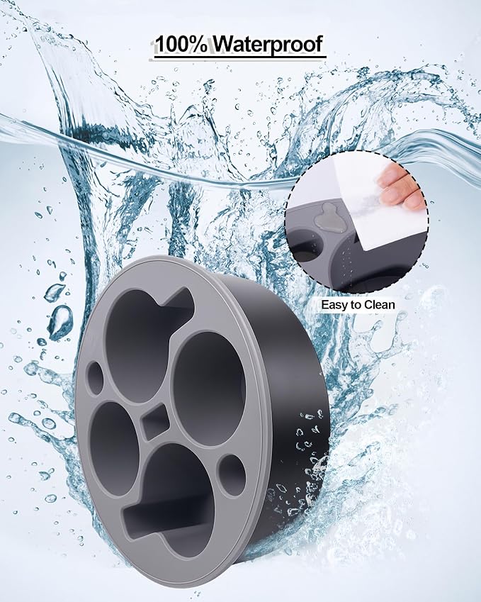 Couch Cup Holder Tray Round, 4-Cups Bedside Drink Holder for Elderly/Pregnancy, Stable Non-Spill Silicone Couch Caddy for Remote Control, Glasses‌, Snacks, Phones‌ (Black-White)