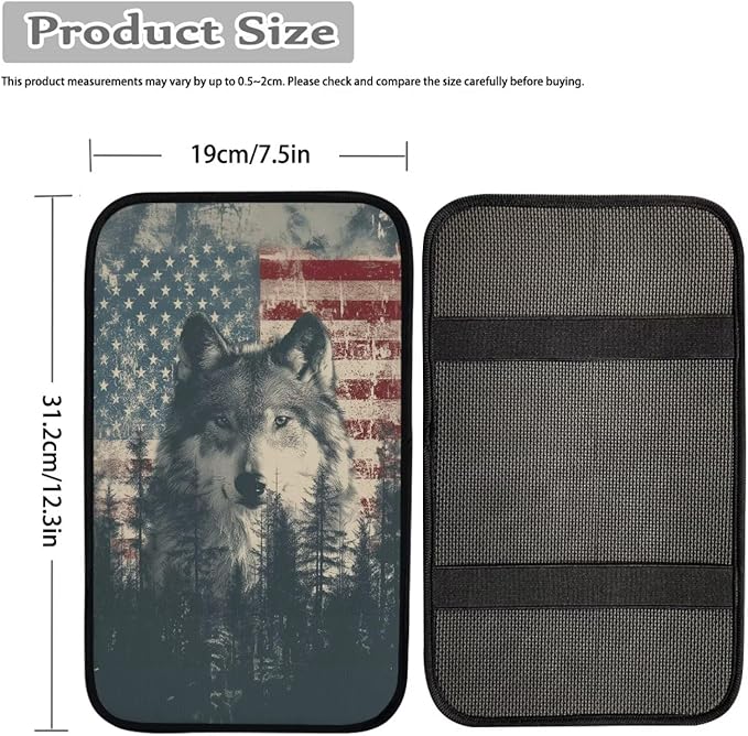 Wolf Forest Print Car Center Console Armrest Cover American Flag Print Armrest Box Protector Cover Universal Fits Truck Sedan SUV, Auto Interior Decor