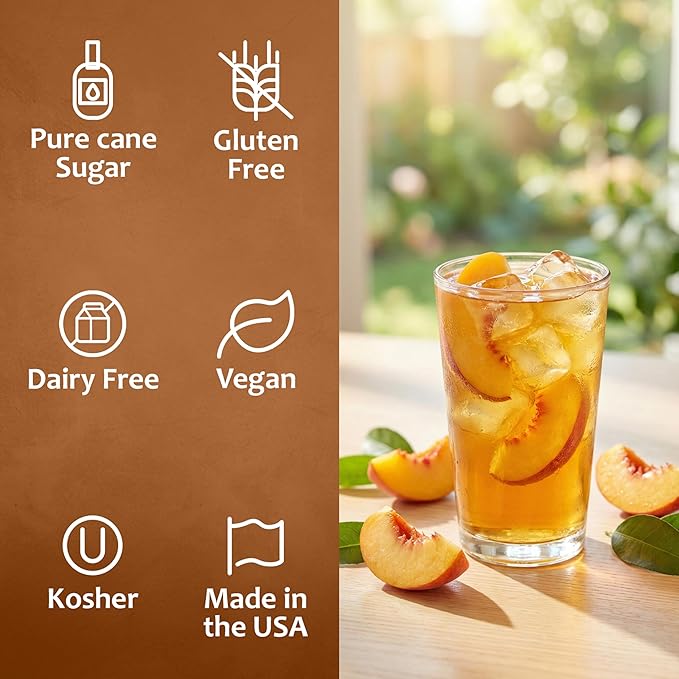 Syruvia Peach Tea Flavored Syrup for Drinks, Cocktails, Lemonades, Iced Teas and Desserts – 25.4 fl oz, With Pump