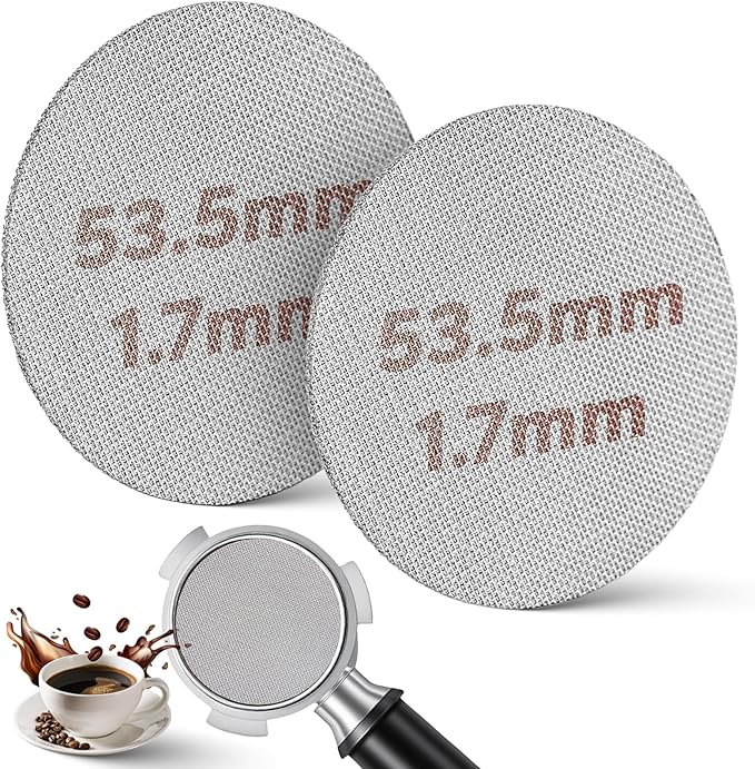 2 Pack 53.3mm Espresso Coffee Filter Screens, 1.7mm Thick 150μm 316L Stainless Steel Replacement Parts for Espresso Machines
