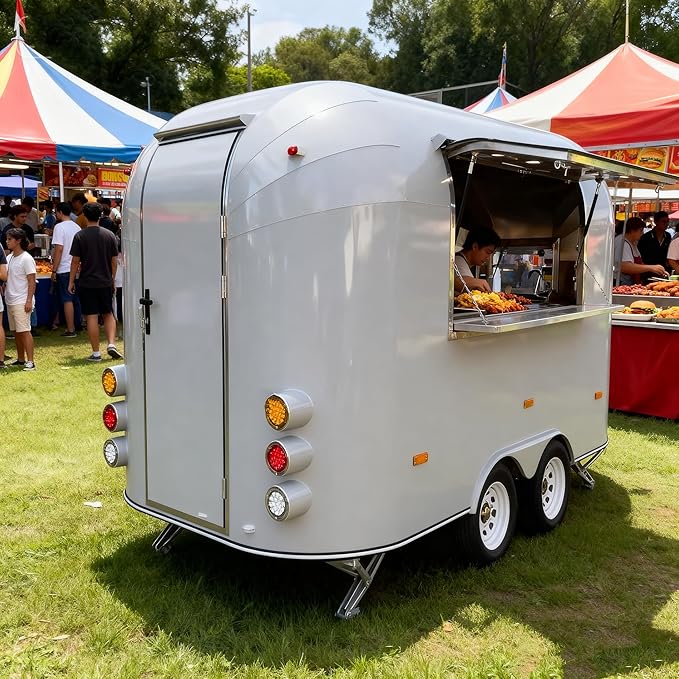 Food Truck Trailer & Hot Dog Cart - Commercial Mobile Kitchen for Coffee Business & Ice Cream Cart for Business Setup