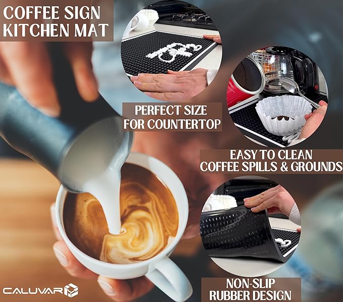 Life Begins After Coffee Bar Mat Sign for Countertop, 18x12 Coffee Machine Mat, Barista Shop Essentials for Your Station, Espresso Machine Protection for Countertop, Silicone Mats for Kitchen Counter