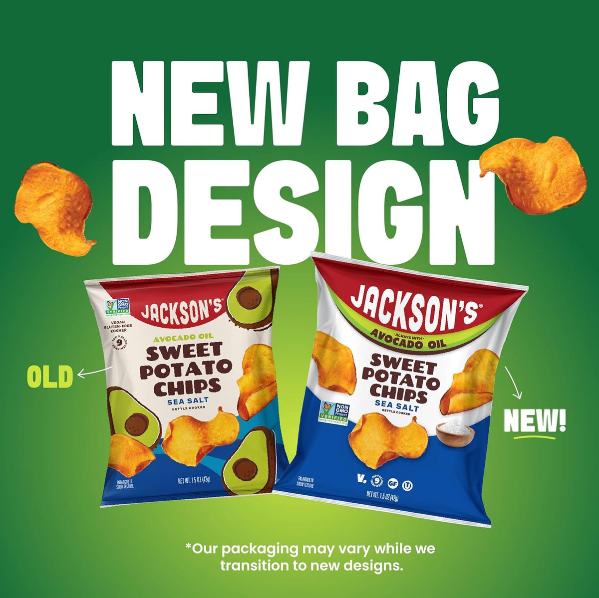 Jackson’s Sweet Potato Kettle Chips with Sea Salt made with Avocado Oil (1.5 oz, Pack of 10) - Allergen-friendly, Gluten Free, Peanut Free, Vegan, Paleo Friendly - Shark Tank Product
