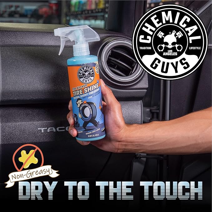 Chemical Guys Tire Kicker Sprayable Extra Glossy Tire Shine Spray, Dry-to-Touch Dressing - Restores Wet Look to Rubber, Vinyl, and Plastic, Safe for Cars, Trucks, Motorcycles, RVs, and More - 128 oz
