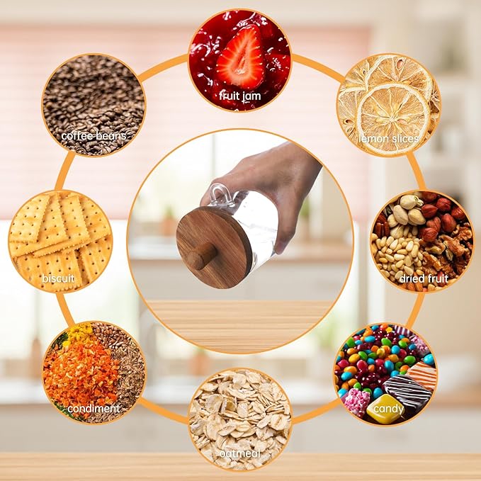 Glass Coffee Bean Storage Container, Wood Lid with Spoon, Airtight Silicone Seal, BPA-Free (500ML/16.91OZ)