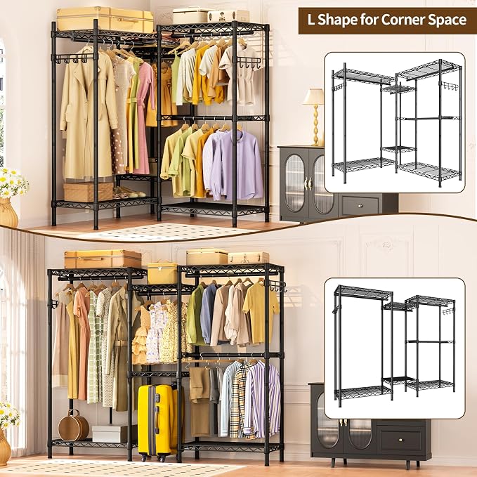 Golpart Heavy Duty Garment Rack Clothes Rack,Large Metal Closet Organizer System Storage Wardrobe,Freestanding Clothing Rack Black 15.75" D x 77.5" W x 77" H