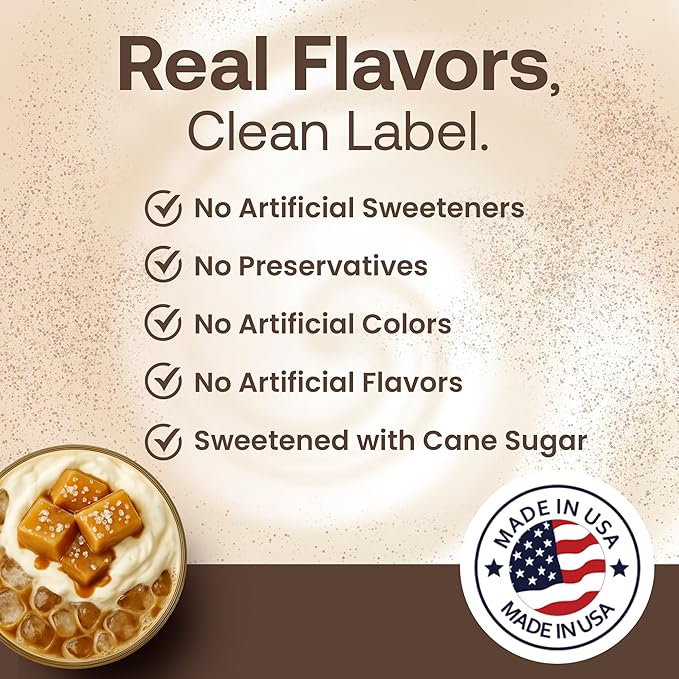 Dr. Smoothie Café Essentials Salted Caramel Latte – No Artificial Colors, Flavors, or Sweeteners – 20mg of Caffeine per Serving – Great for Hot, Iced, & Frozen Frappes (3.5 lb Bag, 26 Servings)