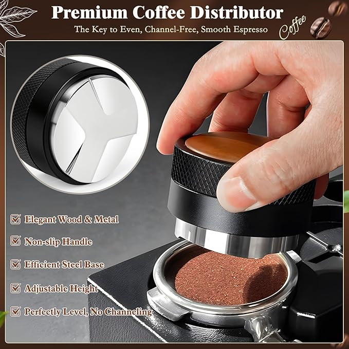 8 PCS Espresso Accessories Kit, 51mm Espresso Tamper Kit Coffee Tamper Set with Coffee Distributor, Espresso Tamping Station, Espresso WDT Stirrer, Puck Screen,Dosing Funnel