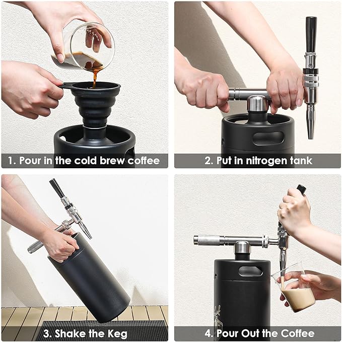 Stainless Steel 128 oz （3.8L）Nitro Cold Brew Coffee Maker - Portable Mini Keg System - with Stout Creamer Faucet Large Home Keg - Collapsible Funnel & Drip Mat