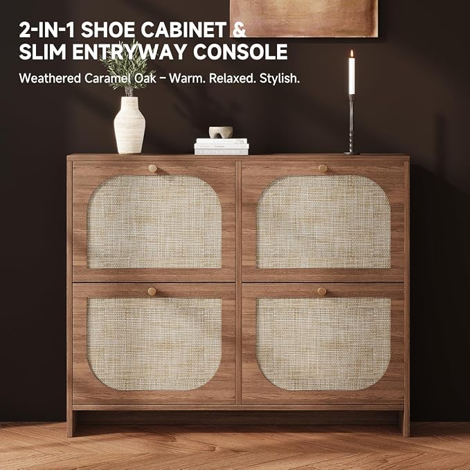 Nicetree Shoe Cabinet Storage for Entryway, Narrow Shoe Organizers with 4 Flip Drawers, Freestanding Large Shoe Rack with 3-Tier Adjustable Shelves for Hallway Entryway Foyer