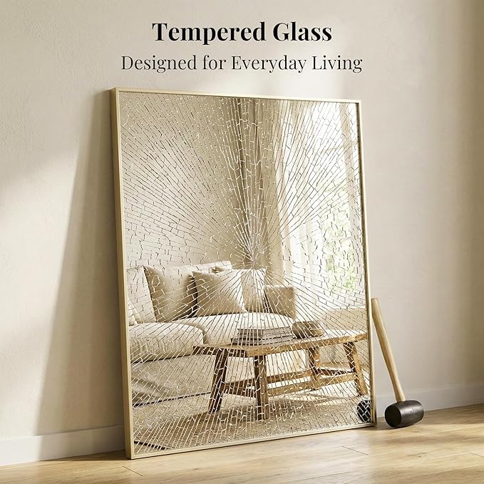 40"x30" Gold Wall Mirror, Metal Framed Bathroom Vanity Mirror, Large Rectangular Mirror for Fireplace Mantle, Transitional Decor, Flush Mount