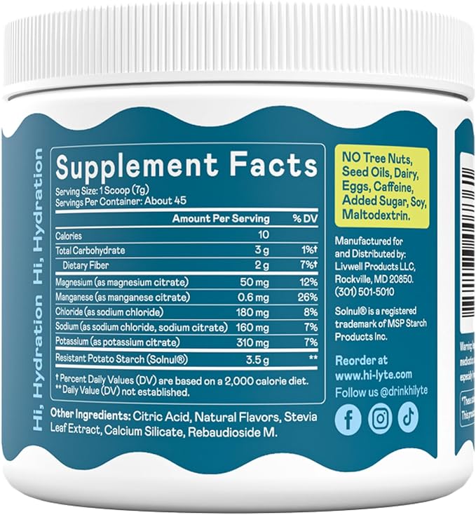 Hi-Lyte Gut Health Electrolyte Powder, Daily Hydration Supplement & Crave Killer, Pineapple Coconut, 45 Servings, Low Carb, Sugar-Free, Keto & Vegan | Plus Prebiotic Fiber for Digestive Wellness