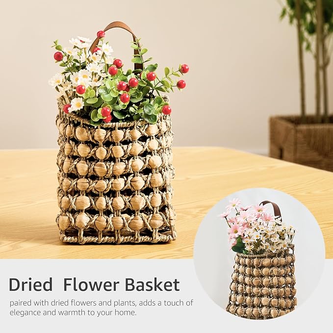 Wall Hanging Pocket Basket Portable Storage Basket Decorative Boho Mounted Organizer Dried Flower Plants Front Door Basket for Garden Farmhouse Home