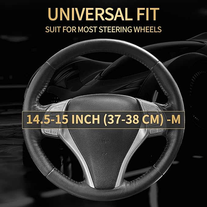 Leather Car Steering Wheel Cover,Anti-Slip, Safety, Soft, Breathable, Heavy Duty, Thick, Full Surround, Sports Style,Universal Car Accessories for Women Men Fit 14"1/2-15"(Black with Red line)