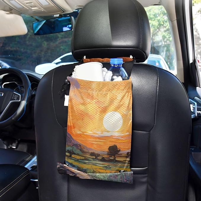 ALAZA Hanging Car Trash Bags Garbage Bag Trash Can for Back Seat Small Sunset Field Washable Storage Bag Retractable 2 Pack