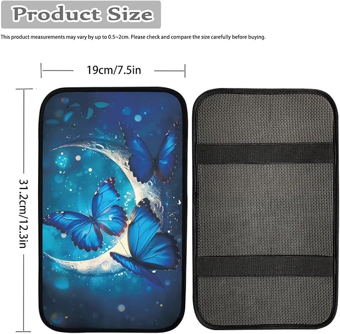 Mintutlipy Blue Butterfly and Moon Car Center Console Covers Car Armrest Storage Box Mat Universal Waterproof Automobile Armrest Covers Easy to Install