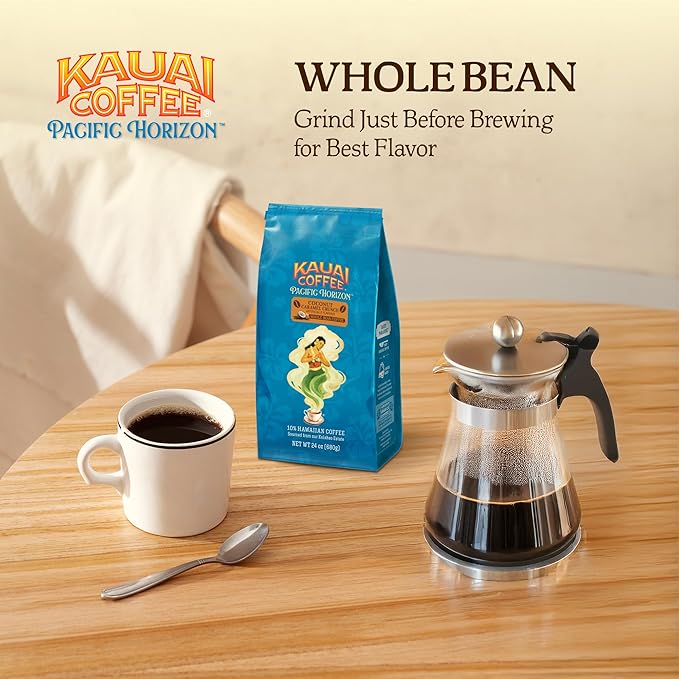 Kauai Coffee Whole Bean Coffee – Smooth, Non-Bitter Medium Roast Pure Arabica – Nutty Caramel and Tropical Coconut – Grown on Hawaii's Largest Coffee Farm – Coconut Caramel Crunch, 1 Pack of 24oz