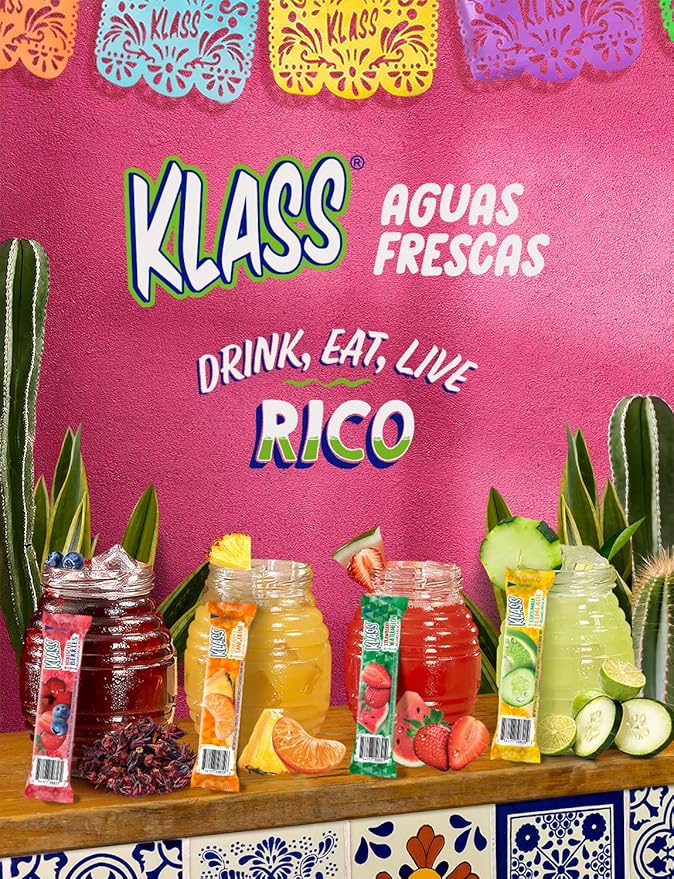 Klass Aguas Frescas | Drink Mix Variety Pack, Cucumber Limeade, Strawberry Watermelon, Hibiscus Berries & Pineapple Tangerine | Sugar Free On-The-Go Packets (Powder Stick Packs),40 Count (Pack of 2)