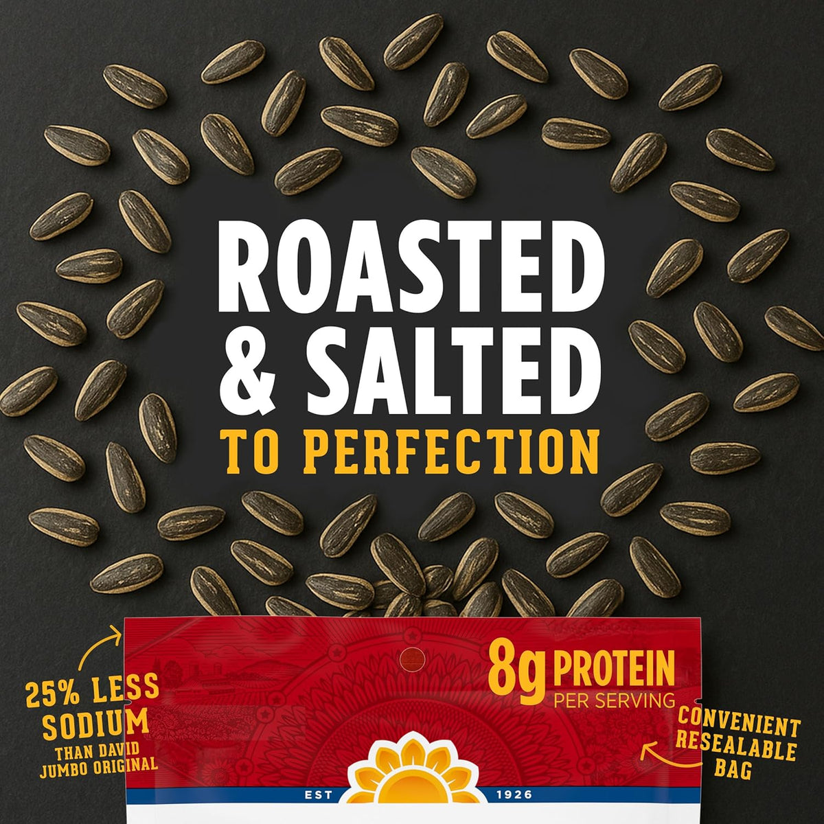 DAVID Reduced Sodium Sunflower Seeds, Original Flavor, 16 oz.
