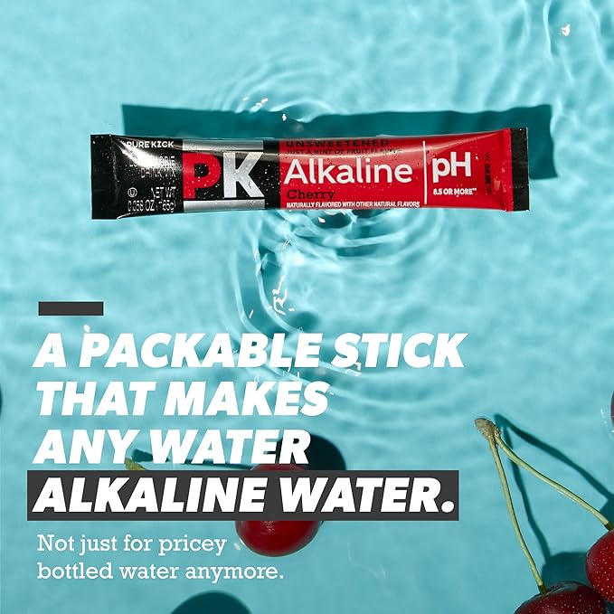 Pure Kick Alkaline pH 8.5 or Higher Cherry Powdered Drink Mix Packets, Unsweetened with a Hint of Flavor -, 72 Total Packets (12 Boxes, 6 Each), Singles to Go!