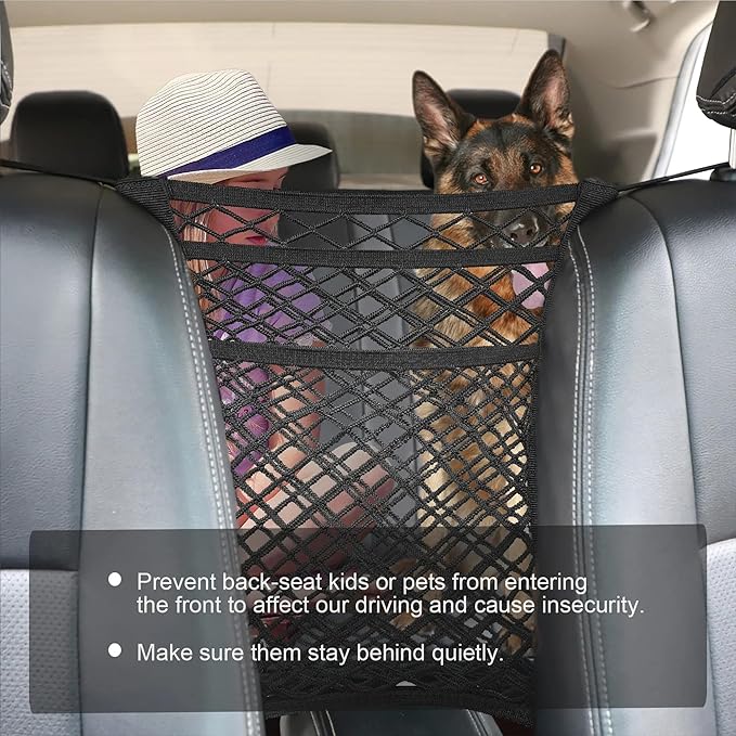 Dog Pet Net Barrier with Auto Safety Mesh Organizer Universal for Cars, SUVs -Easy Install,Car Divider & Storage Bag, Car Divider for Driving Safely with Children & Pets(Black-3 Layer)