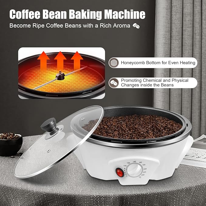 Coffee Roaster Machine for Home Use, 110V 800W Household Electric Coffee Bean Baker with Timer, 0-240℃ Temperature Adjust, for Cafe Shop Nut Peanut Cashew Chestnuts