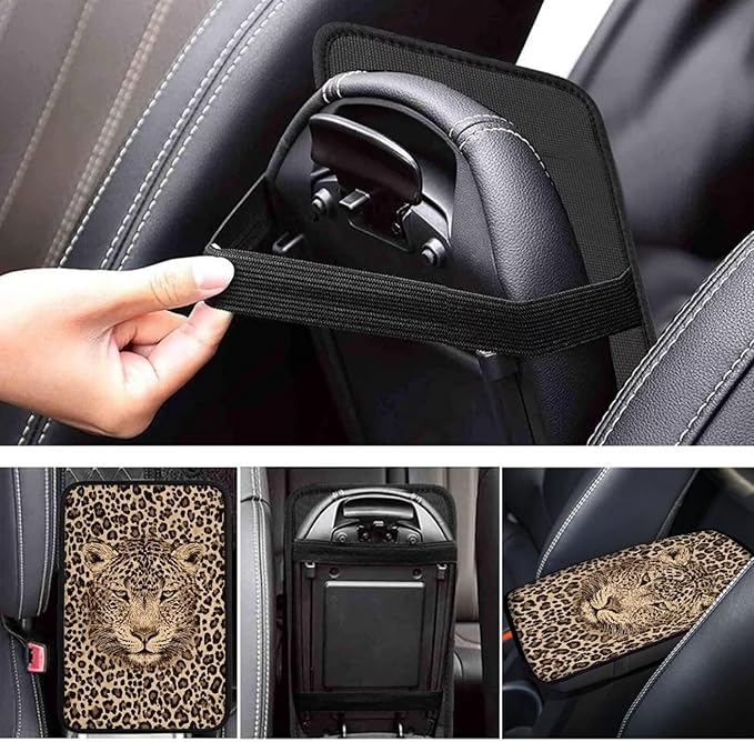 Leopard Print Armrest Cover Pad for Car Scratch Proof Decorative Vehicle Center Console Armrest Cover Pad Suitable for Most Vehicle Truck SUV Sedan