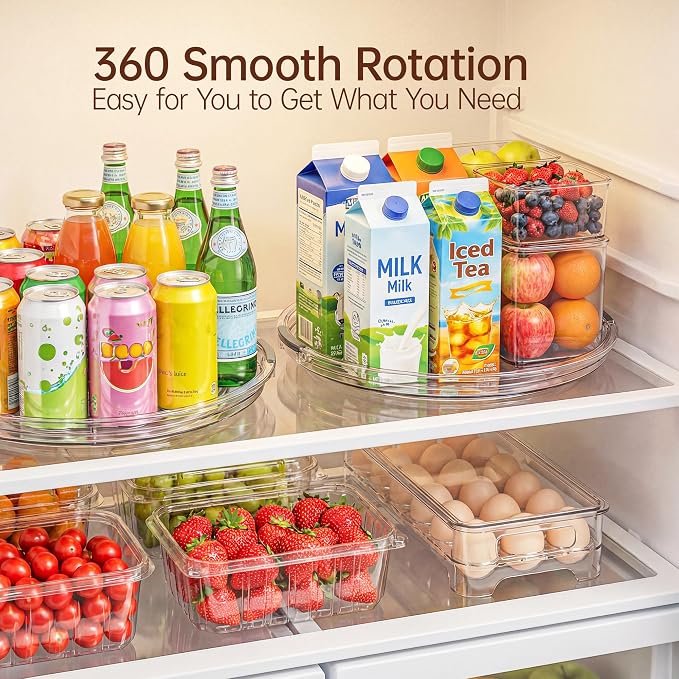 LAMU 12 Inch Lazy Susan Turntable, 360° Rotating Organizer Storage for Cabinet & Table Top, Pantry, Fridge, Bathroom, 2 Pack Clear Spice Rack, Kitchen Storage Tray for Medicine & Countertop