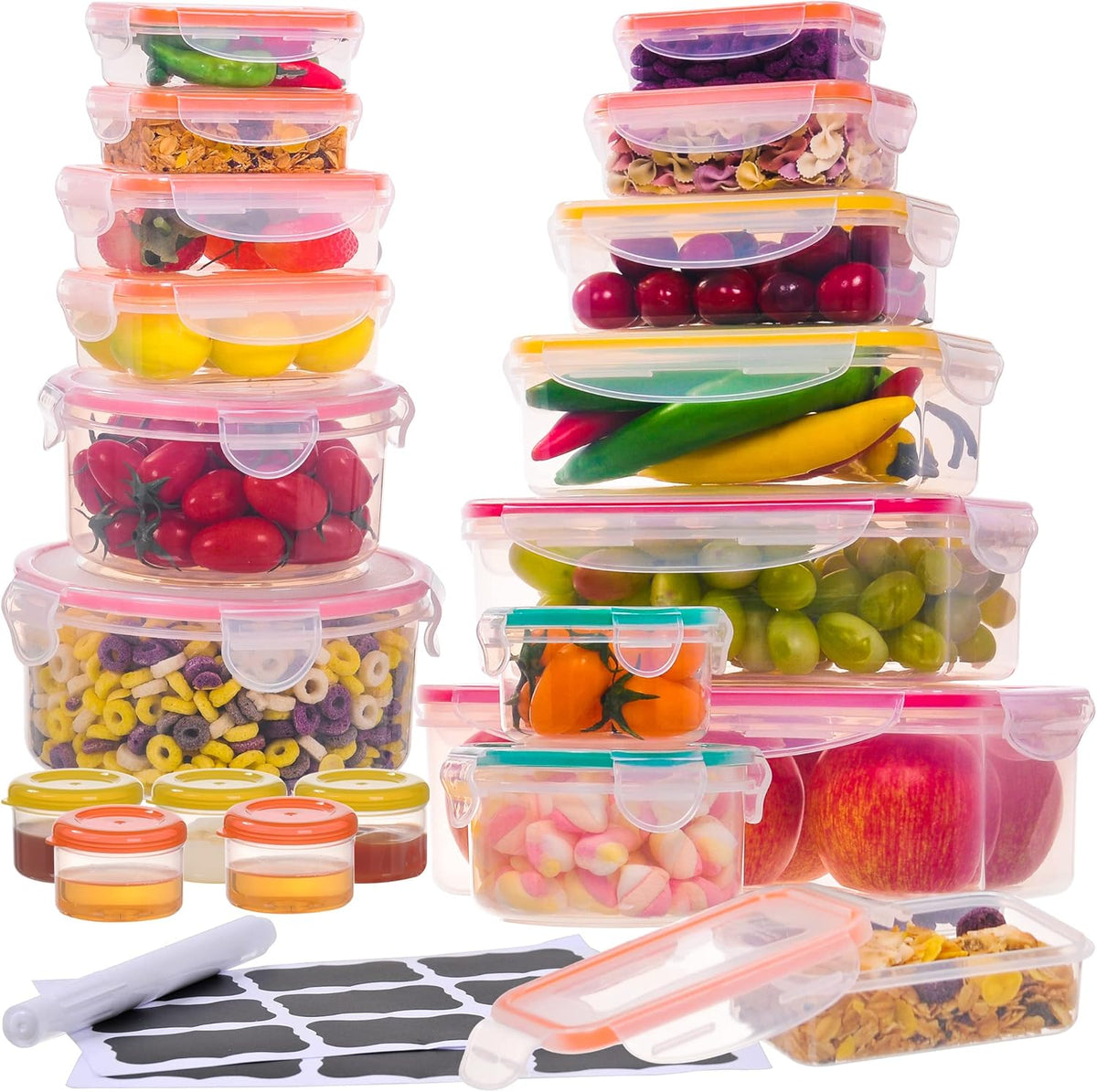 40 Pcs Food Storage Containers with Lids Airtight- Plastic Meal Prep Container for Pantry Kitchen Organization, Microwave, Dishwasher, Freezer Safe -100% Leak Proof (20 Stackable Boxes-20 Lids)