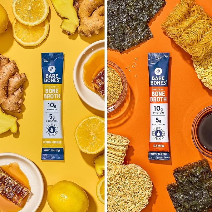 Bare Bones Bone Broth Powder Packets Variety Pack | 5 g Collagen | 10 g Protein | Keto & Paleo Friendly | No Artificial Flavors | Non-GMO, Gluten-Free, Dairy-Free on-the-go 16 Pack + Recipe Guide