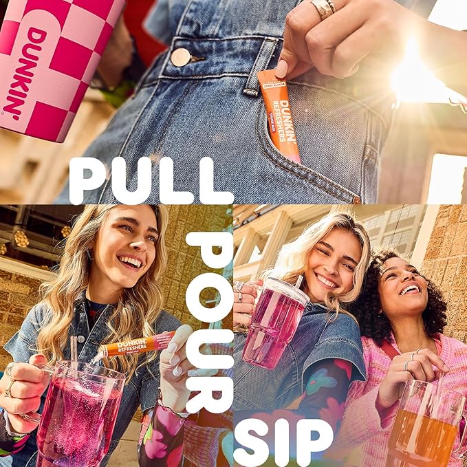 Dunkin’ Refreshers Singles To Go! Powdered drink mix packets, 40 Ct Variety Pack, 40 Single serve Packets per Box (40 servings), Energy from Green Tea, aspartame-free, no synthetic colors, naturally and artificially flavored, just add water