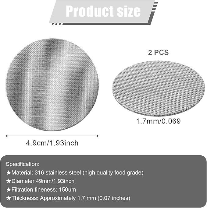 2pcs 49mm Espresso Screen Filter, 316 Stainless Steel Espresso Puck Screen 150μm Reusable Espresso Portafilter Puck Screen Sturdy Coffee Screen Filter Mesh for Espresso