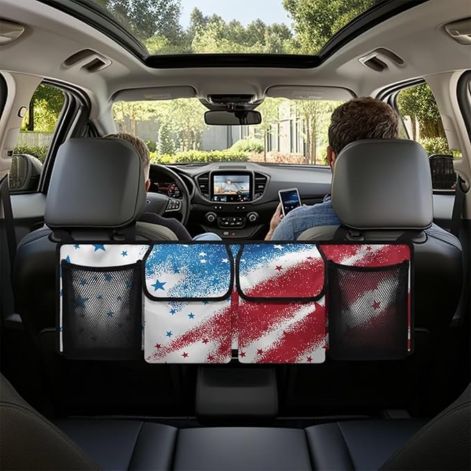 Car Trunk Organizer,Large Backseat Trunk Organizer,Collapsible Car Storage Bag,Auto Backseat Storage Bag Decoration for SUV/MPV/Truck,American Flag Star Stripes Patriotic