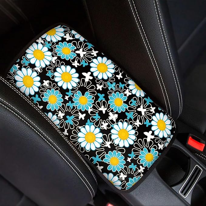 Daisy Automotive Center Console Cover Universal Floral Car Armrest Cover Auto Center Console Cushion Protector Flower Printed Car Interior Accessories Decor Dustproof
