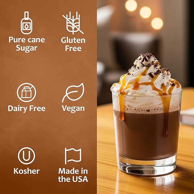 Syruvia Coffee Syrup, Caramel Chocolate Flavored Syrup for Drinks, Lattes and Desserts – 25.4 fl oz, With Pump