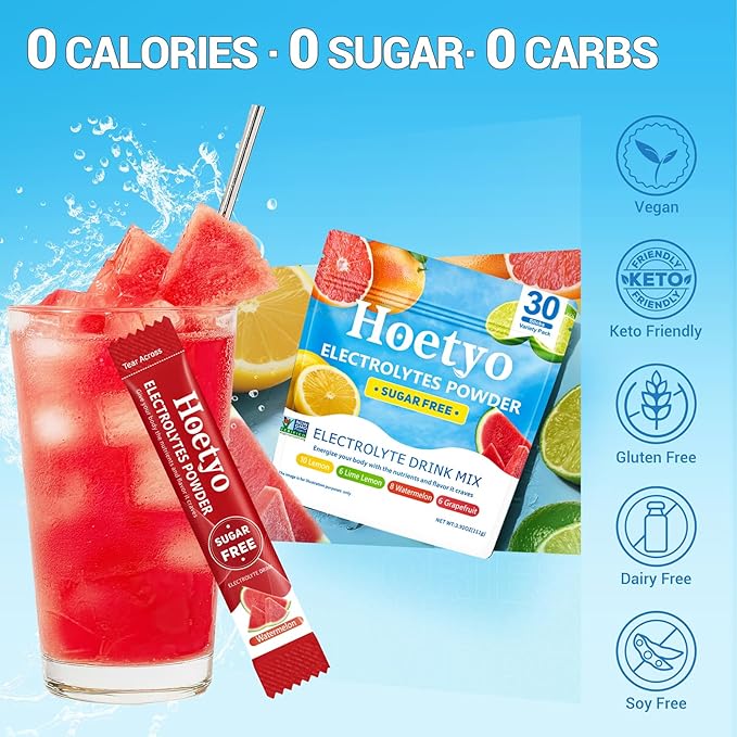 Electrolytes Powder Packets - Sugar Free Electrolyte Powder Drink Mix - 30 Sticks Daily Rapid Hydration Packets for Sports & Dehydration - Variety Pack of Summer Flavors, Keto Friendly, Vegan, Non-GMO