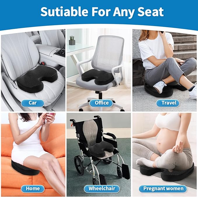 Mesh Car Seat Cushion, Memory Foam Cushion for Office Chairs, Cars, Desk, Gaming & Wheelchair, Ergonomic Cushions Pad for Tailbone Pain Relief Sciatica & Back Support,Non Slip, Black