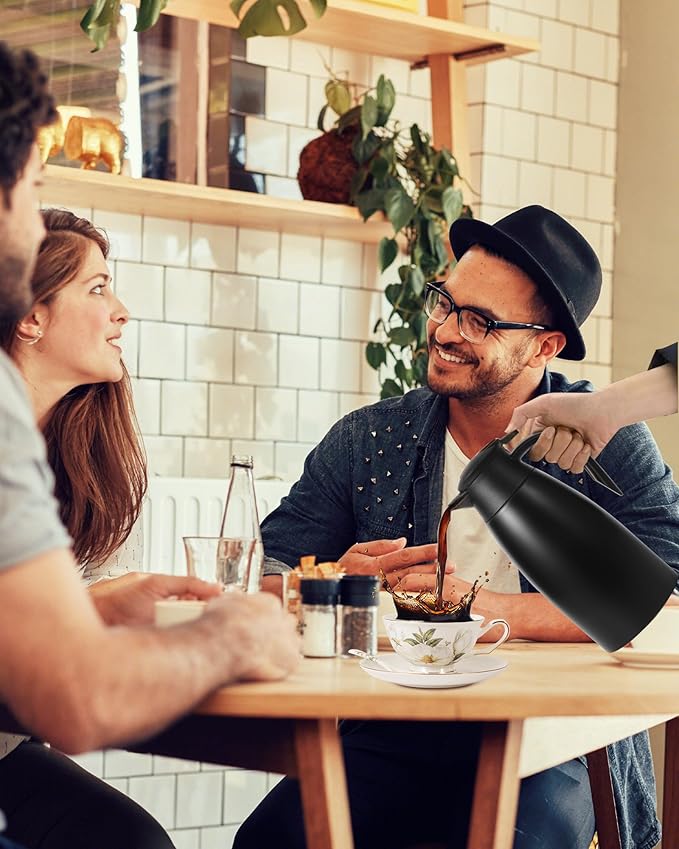70Oz Thermal Coffee Carafe for keeping hot, Airpot Insulated Carafe Stainless Steel Thermal Pot for Coffee, (black+black)