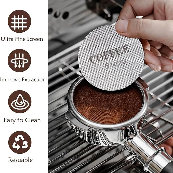 51mm Coffee Distributor & Tamper, Dual Head Coffee Leveler and Espresso Puck Screen Adjustable Depth Professional Barista Espresso Hand Tamper for Espresso Machine (51mm)