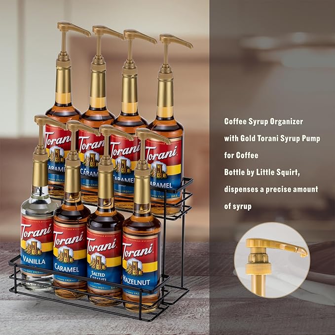Rice rat Coffee Syrup Organizer Rack, (8 Bottle Capacity),2 Tier Coffee Syrup holder for Coffee Bar Accessories,Kitchen,Storage for Syrup, Wine, Dressing（Black）