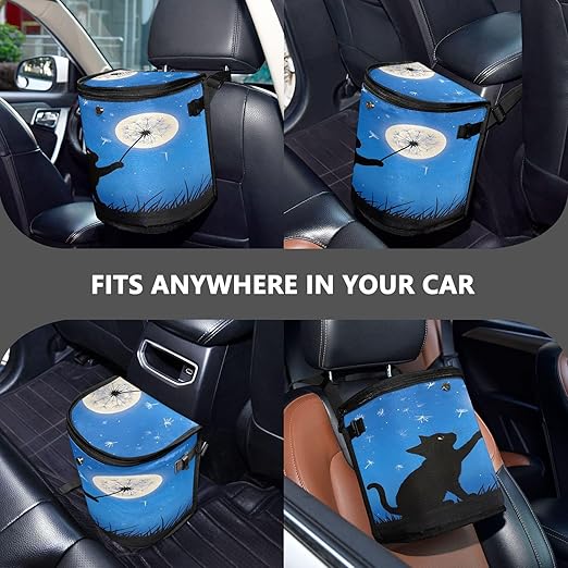 MNSRUU Car Trash Can with Lid, Black Cat Car Trash Bag Hanging Organizers and Storage for Front Back Seat, Leak-Proof Trash Bin