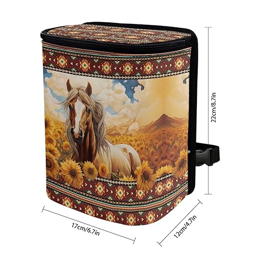 DISNIMO Western Horse Car Trash Can Bin with Lid Sunflower Car Garbage Can Leakproof Mini Car Accessories Trash Bin Car Dustbin Organizer Container for Car Office Home