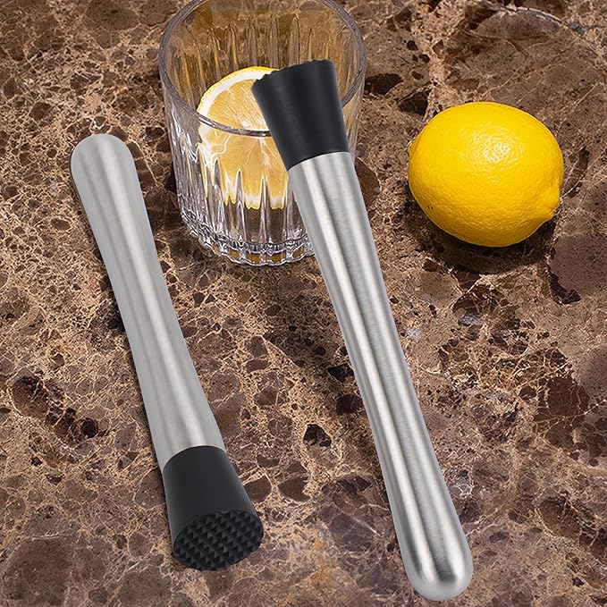 4 Pack Muddlers for Cocktail 304 Stainless Steel Fruit Crusher 9.8" Long Ice Crusher for Bar Party and Home