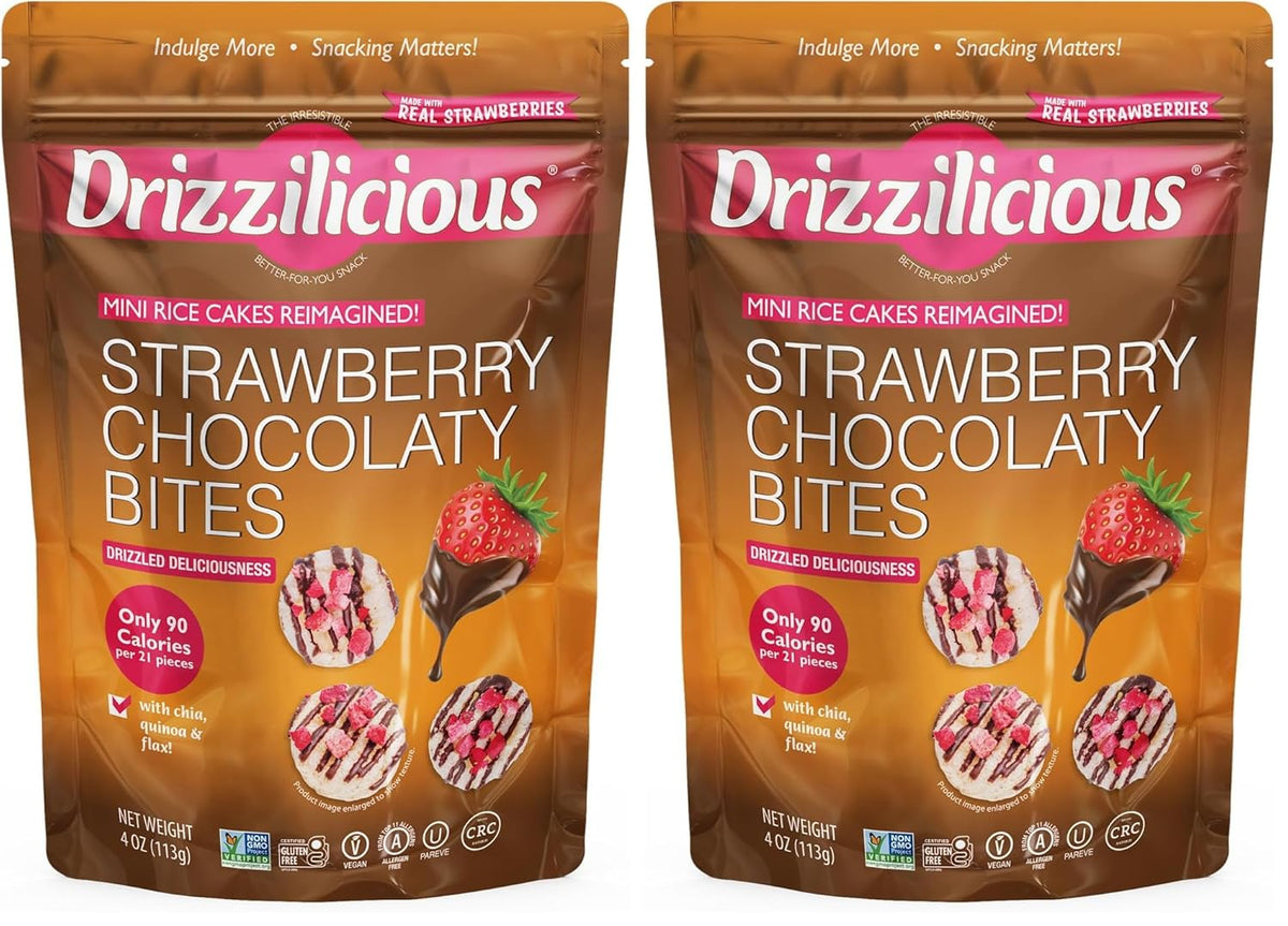 Drizzilicious Strawberry Chocolaty Bites, Mini Rice Cakes, 113g, Vegan, Gluten-Free